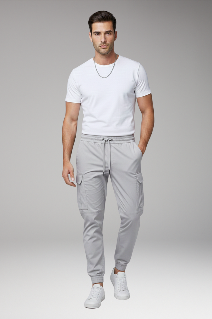Men's Cargo Jogger Pants with Drawstring and Elasticated Hems