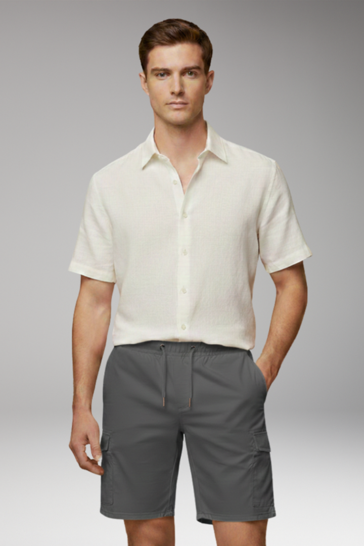 Men's Cargo Shorts with Elastic Waistband and Multiple Pockets