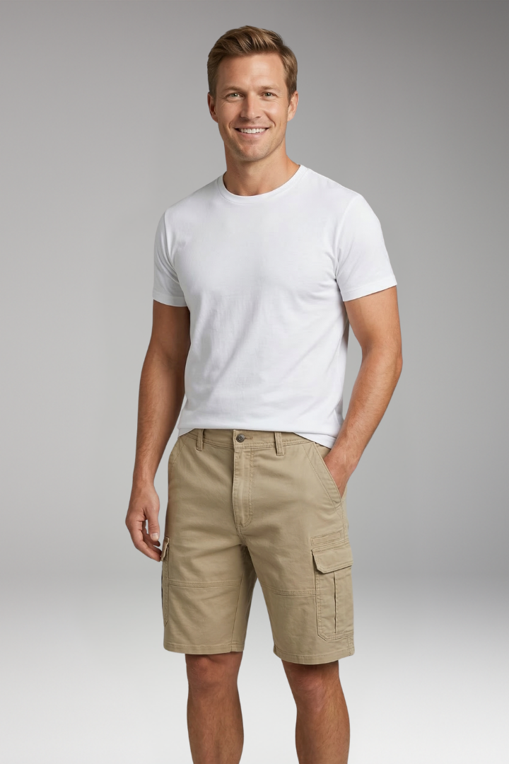 Men's Cargo Shorts with Flap Pockets and Zip Closure