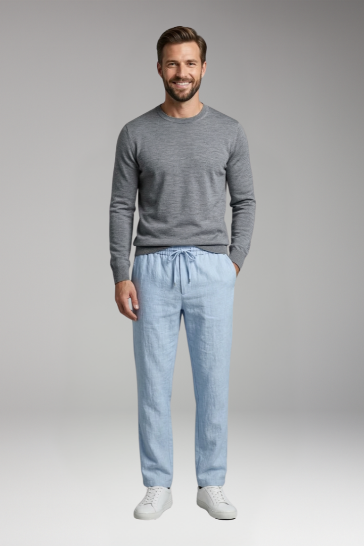Men's Casual Pants with Elastic Waist and Straight Leg