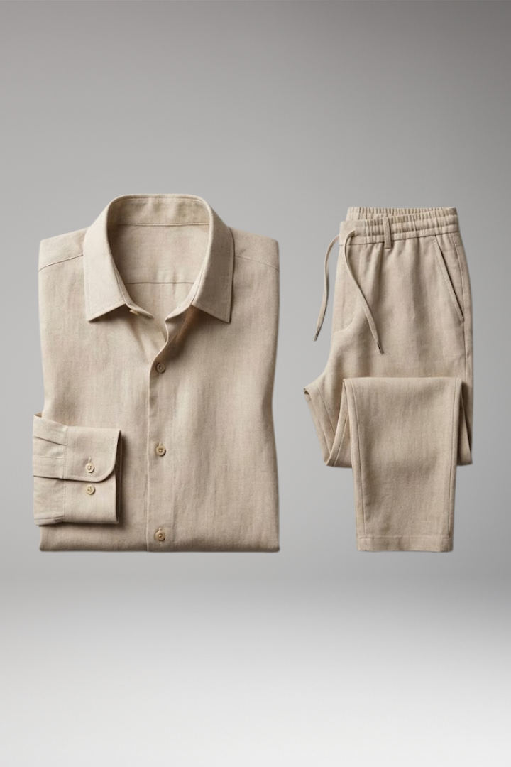 Men's Casual Shirt and Pants Set with Button-Down Shirt and Long Sleeves