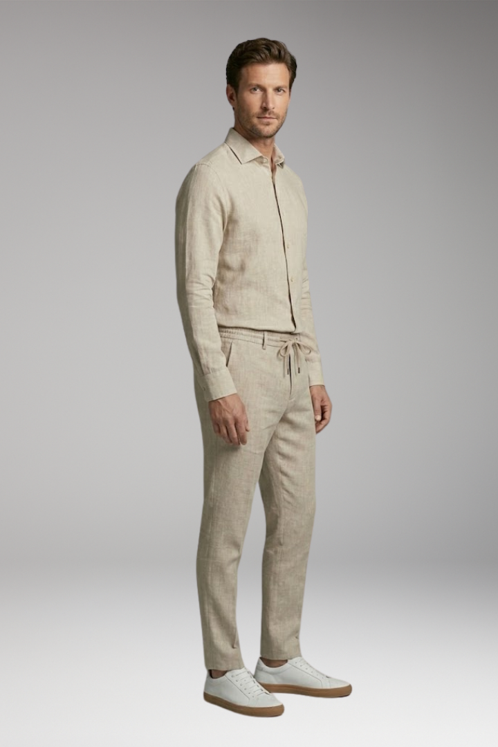 Men's Casual Shirt and Pants Set with Button-Down Shirt and Long Sleeves
