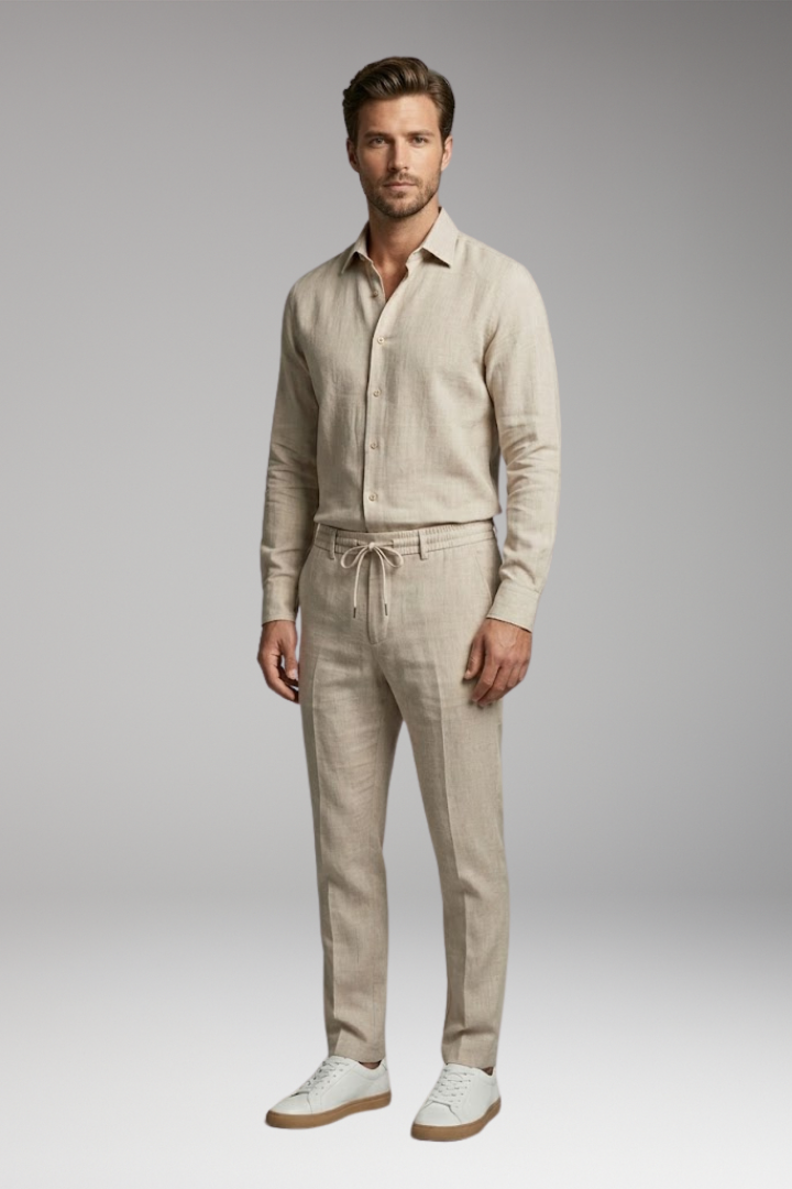 Men's Casual Shirt and Pants Set with Button-Down Shirt and Long Sleeves