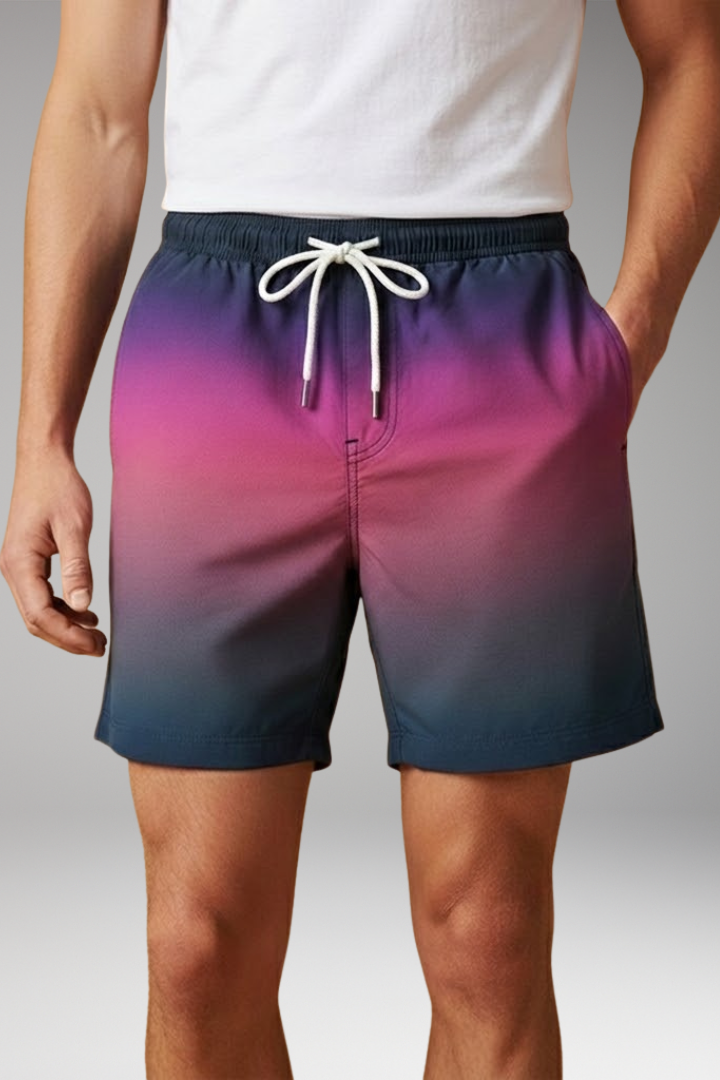 Men's Casual Shorts with Drawstring Waistband and Ombr Gradient