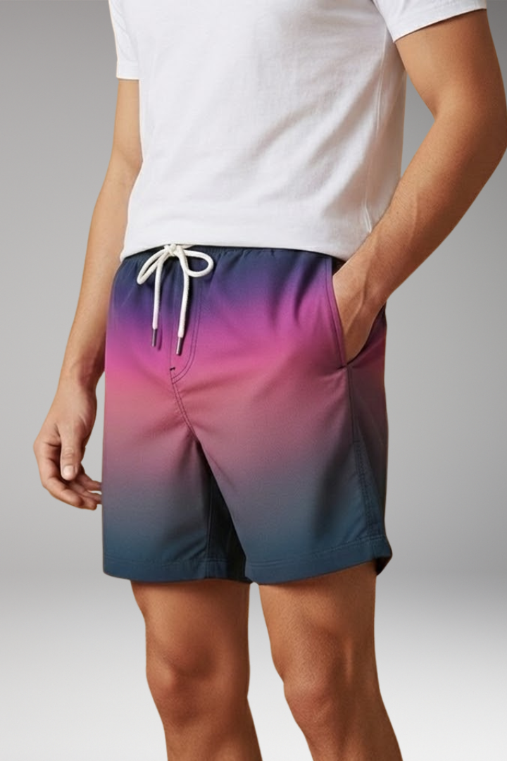 Men's Casual Shorts with Drawstring Waistband and Ombr Gradient