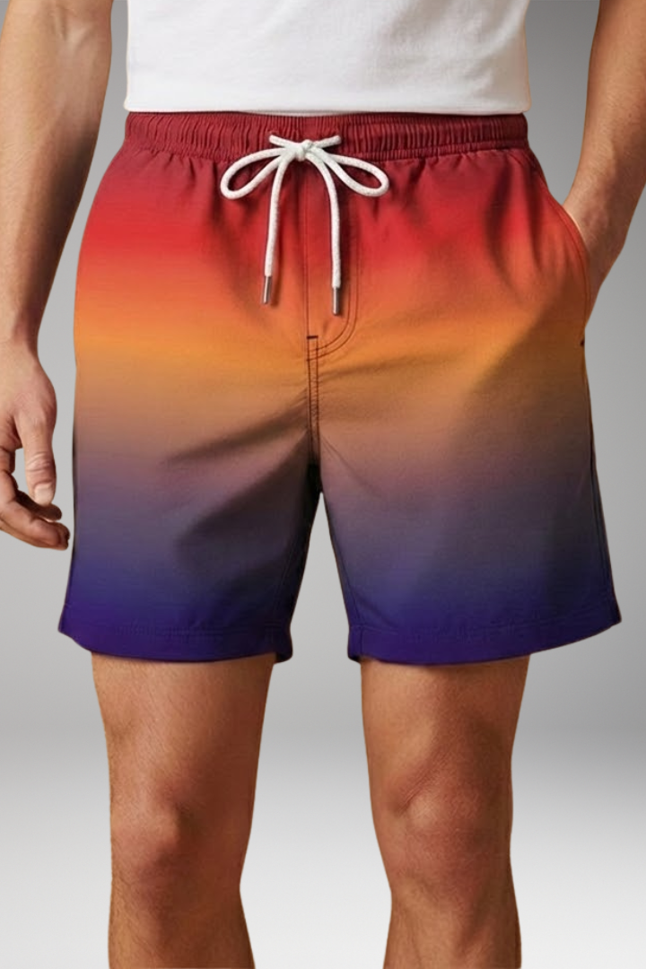 Men's Casual Shorts with Drawstring Waistband and Ombr Gradient