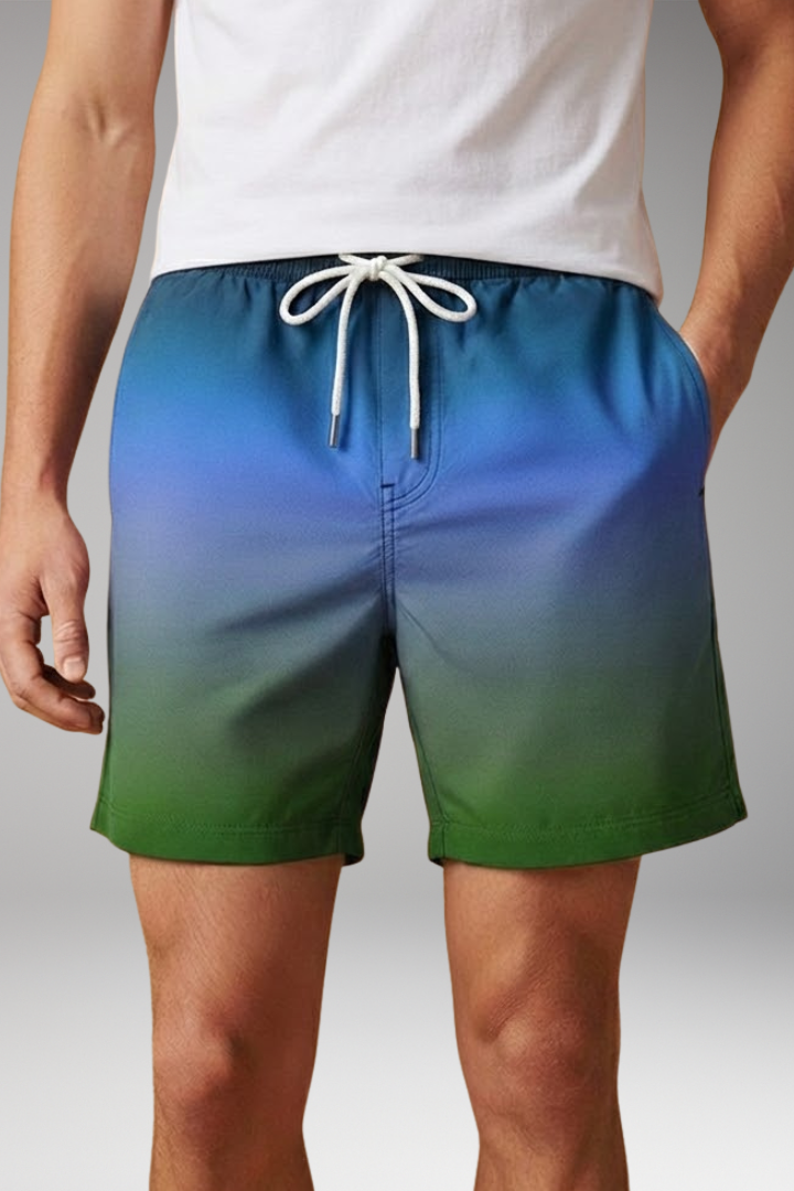 Men's Casual Shorts with Drawstring Waistband and Ombr Gradient