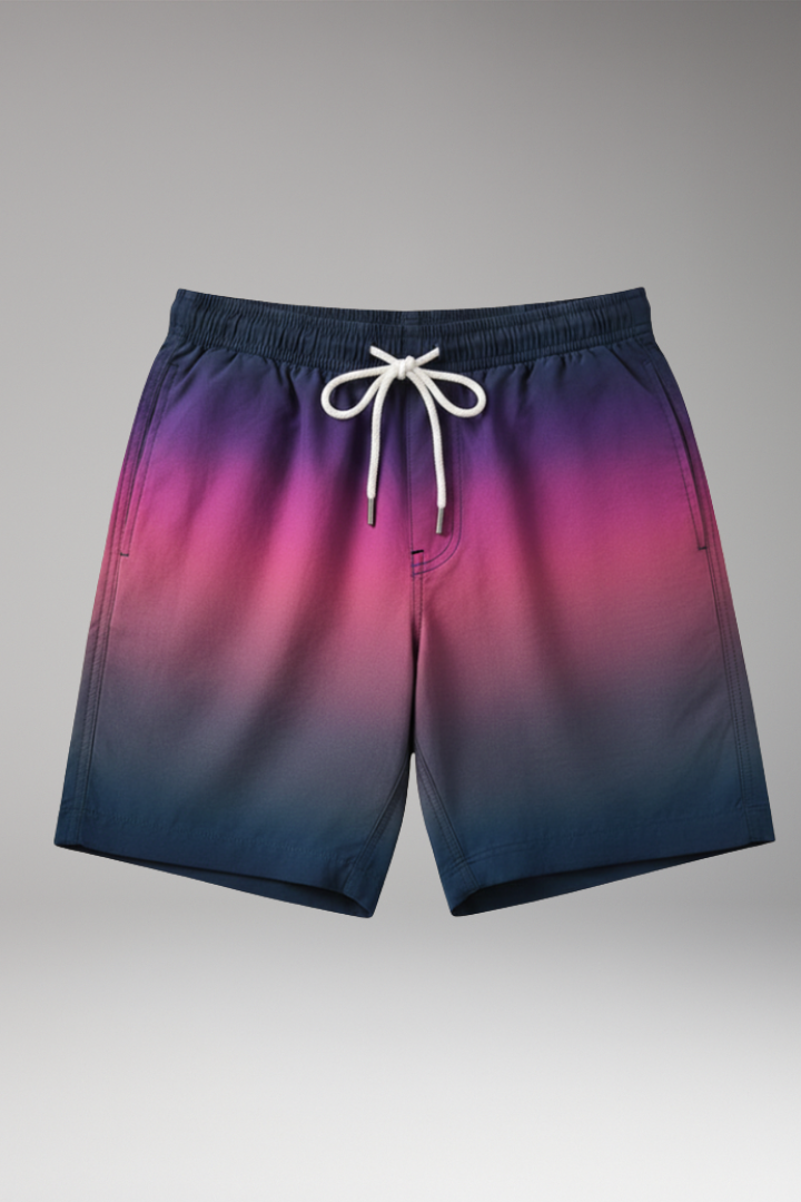 Men's Casual Shorts with Drawstring Waistband and Ombr Gradient
