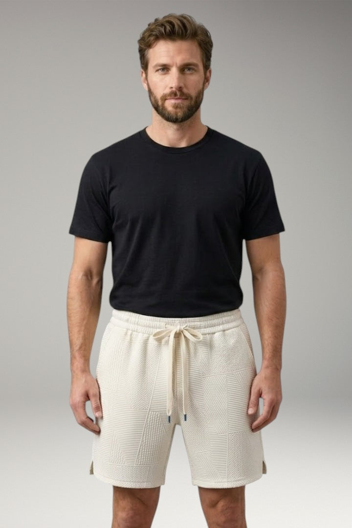 Men's Casual Shorts with Elastic Waistband and Geometric Pattern