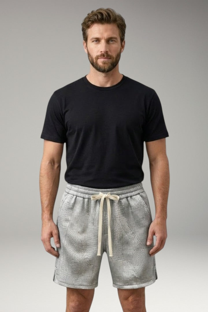 Men's Casual Shorts with Elastic Waistband and Geometric Pattern