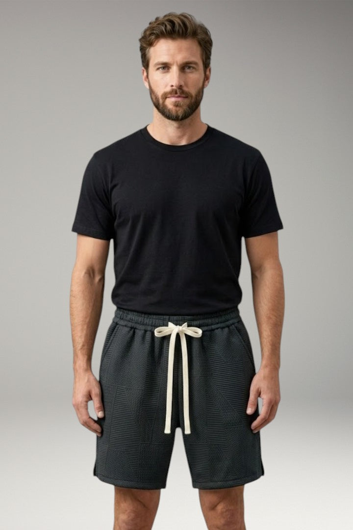 Men's Casual Shorts with Elastic Waistband and Geometric Pattern