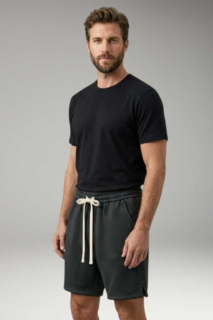 Men's Casual Shorts with Elastic Waistband and Geometric Pattern