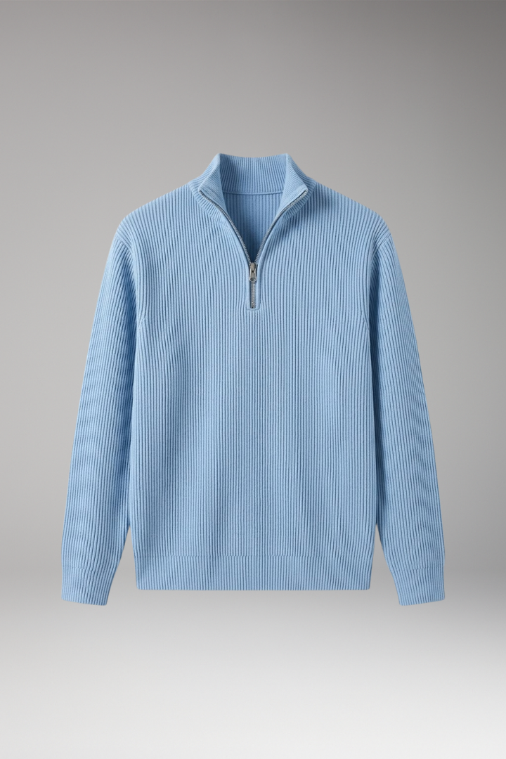Men's Casual Sweater with Half-Zip Collar and Ribbed Texture