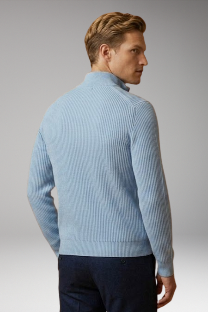 Men's Casual Sweater with Half-Zip Collar and Ribbed Texture