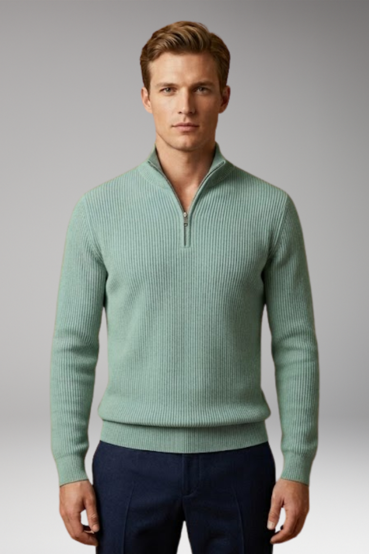 Men's Casual Sweater with Half-Zip Collar and Ribbed Texture