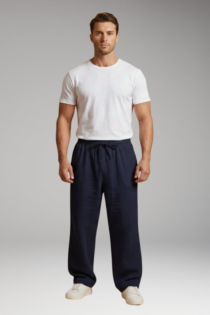 Men's Casual Trousers with Drawstring Waistband and Wide Leg