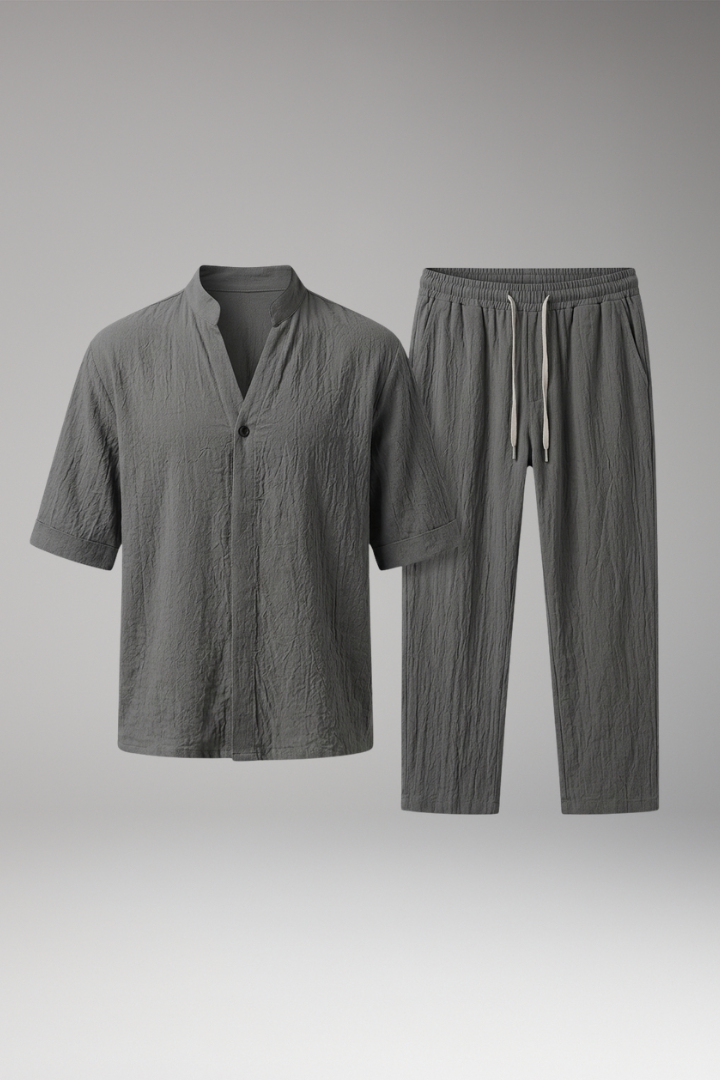 Men's Casual Two-Piece Suit with Long Sleeves and Drawstring Trousers
