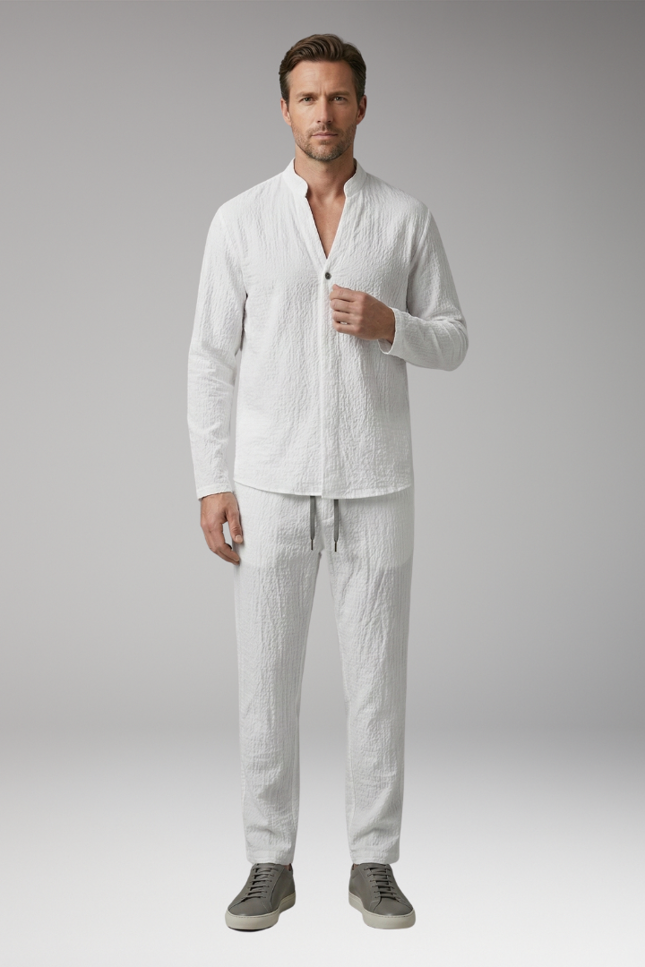 Men's Casual Two-Piece Suit with Long Sleeves and Drawstring Trousers