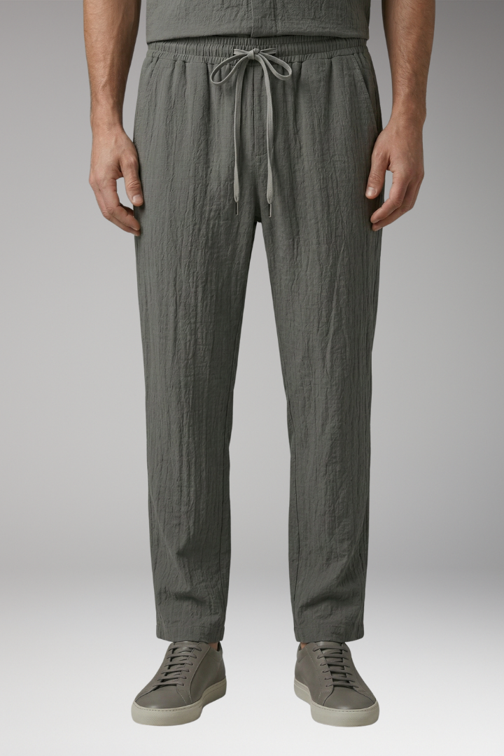 Men's Casual Two-Piece Suit with Long Sleeves and Drawstring Trousers