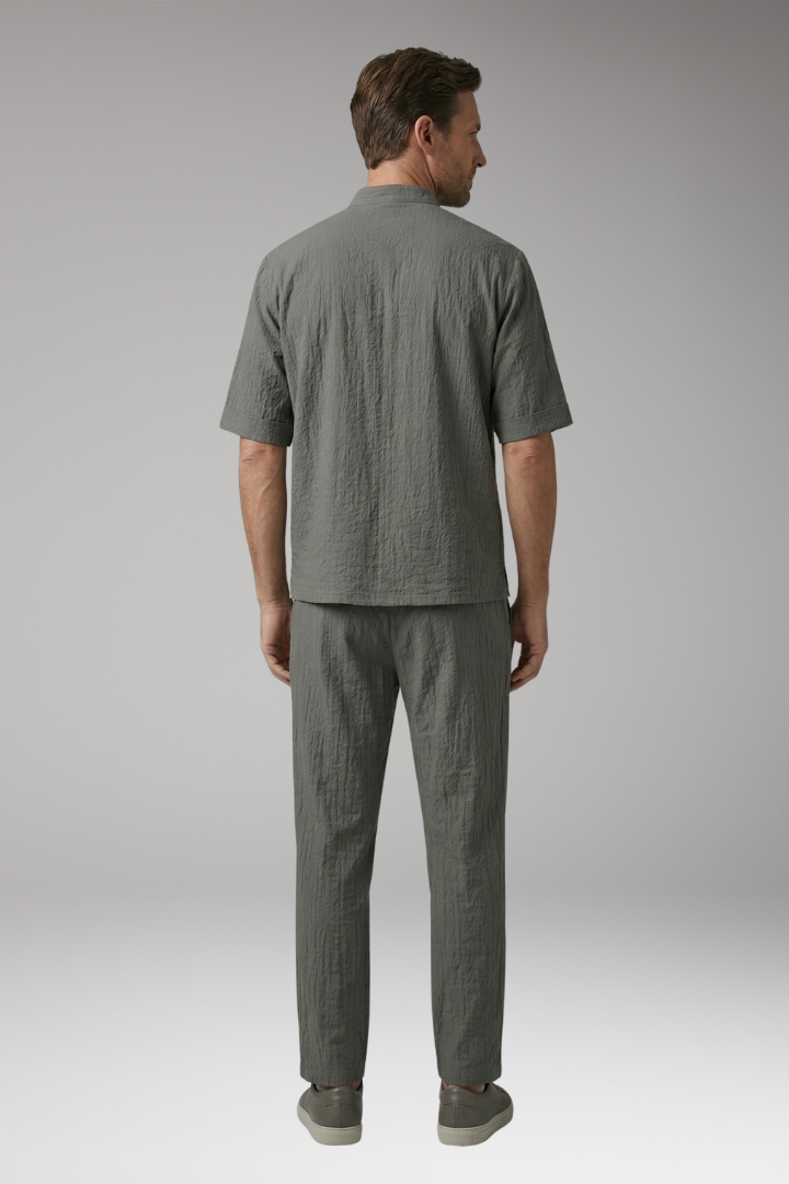 Men's Casual Two-Piece Suit with Long Sleeves and Drawstring Trousers