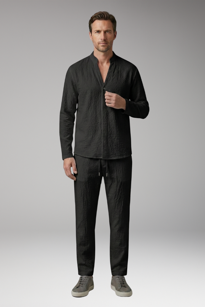 Men's Casual Two-Piece Suit with Long Sleeves and Drawstring Trousers