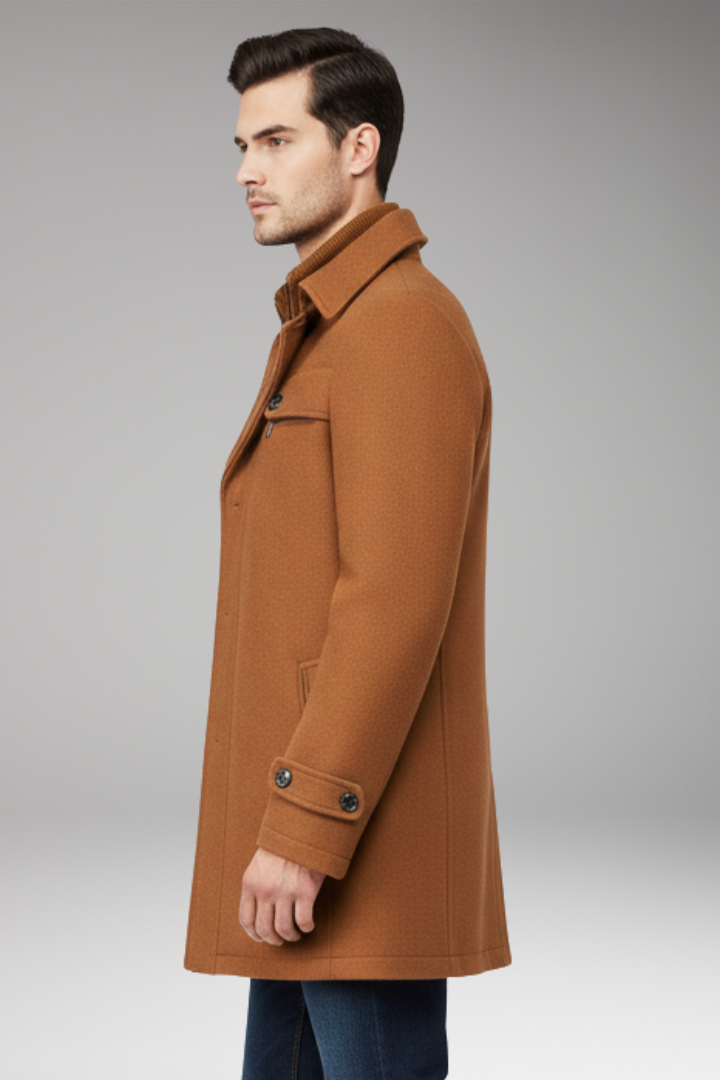 Men's Coat with Button Closure and Side Pockets