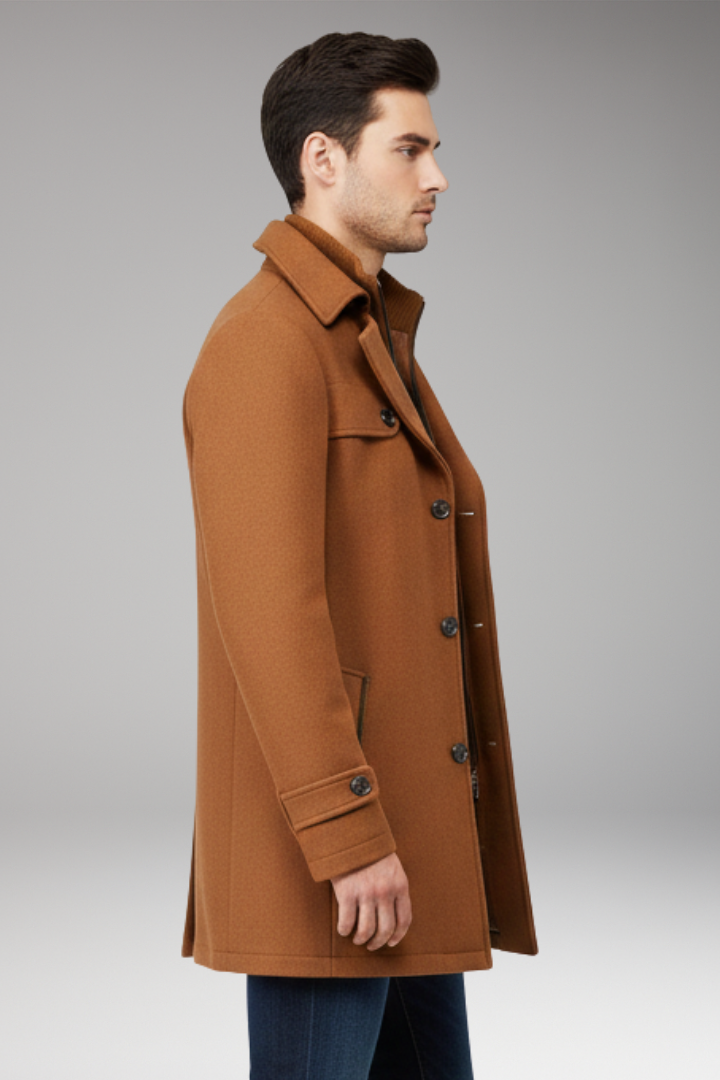 Men's Coat with Button Closure and Side Pockets