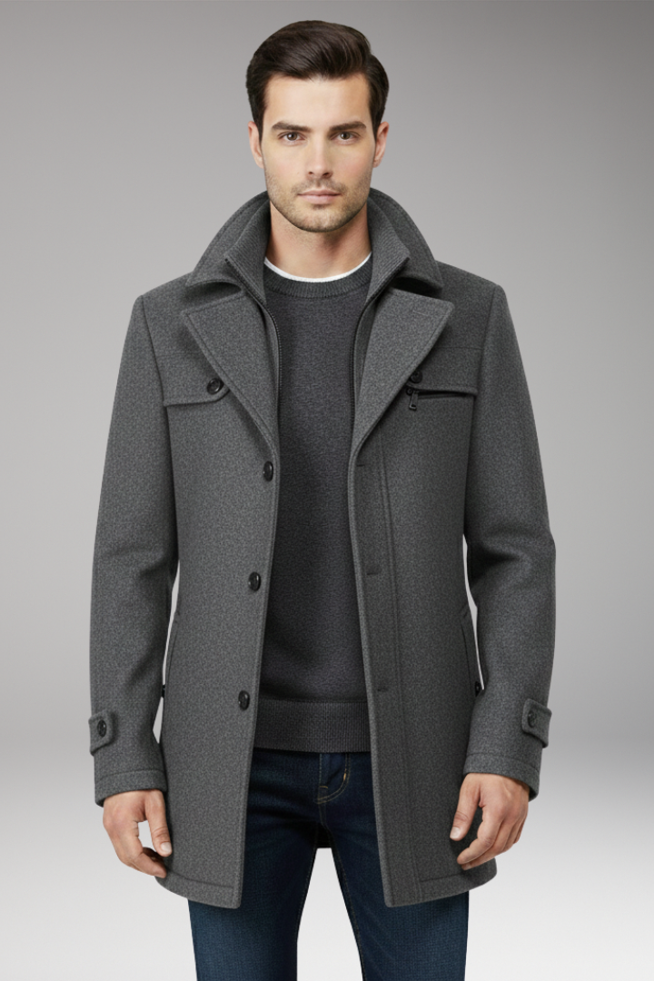 Men's Coat with Button Closure and Side Pockets