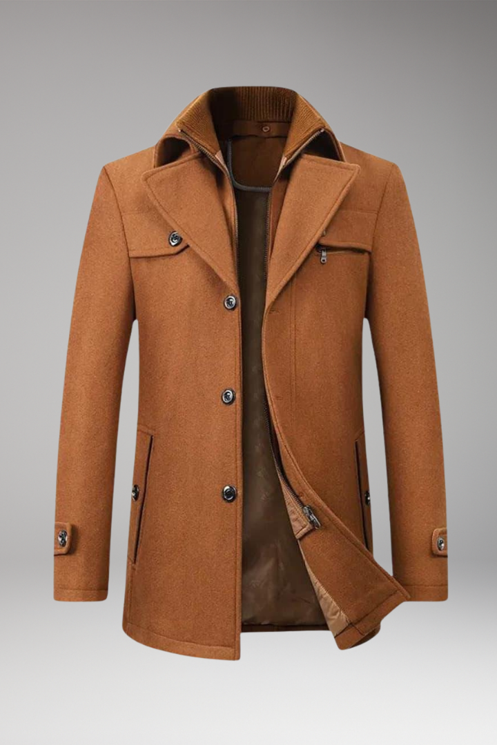 Men's Coat with Button Closure and Side Pockets