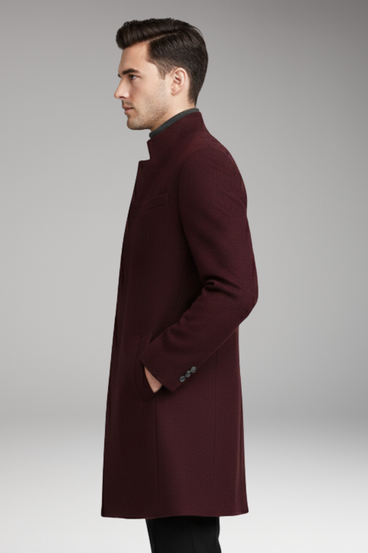 Men's Coat with Stand-Up Collar and Quilted Lining