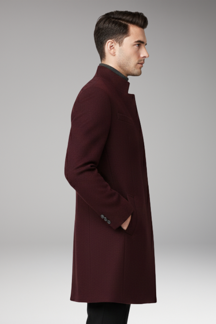 Men's Coat with Stand-Up Collar and Quilted Lining