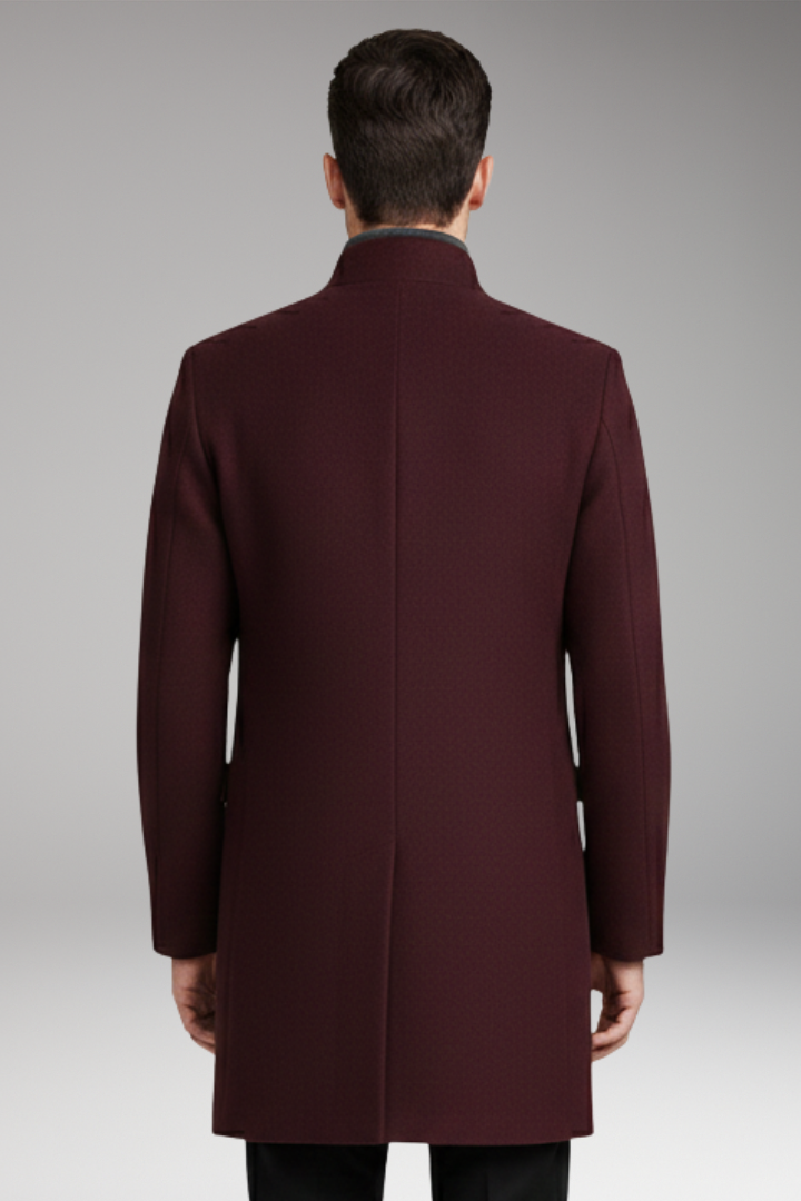 Men's Coat with Stand-Up Collar and Quilted Lining