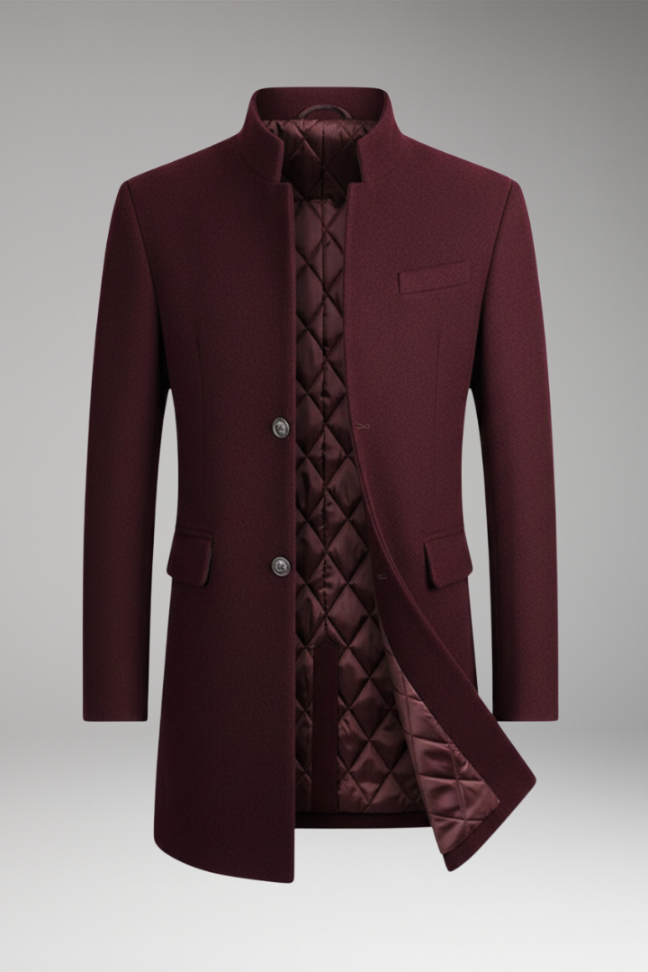 Men's Coat with Stand-Up Collar and Quilted Lining