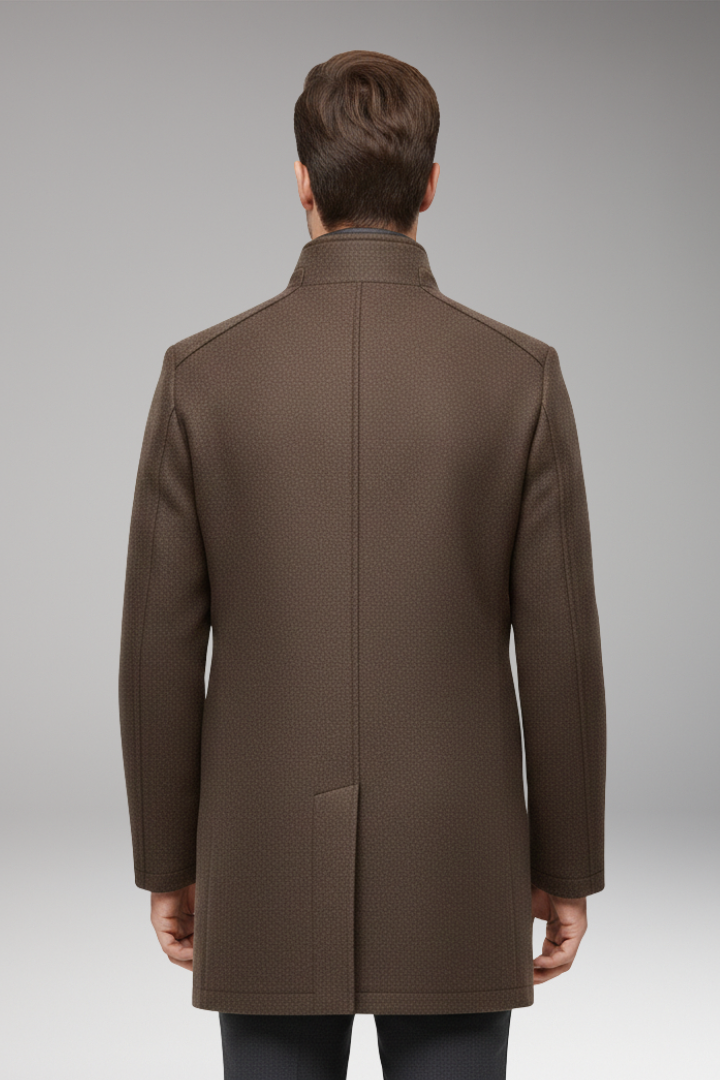Men’s Coat with Stand-up Collar and Button Closure