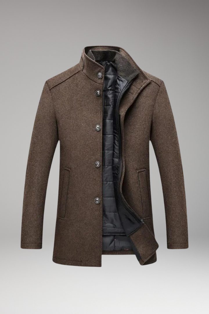 Men’s Coat with Stand-up Collar and Button Closure