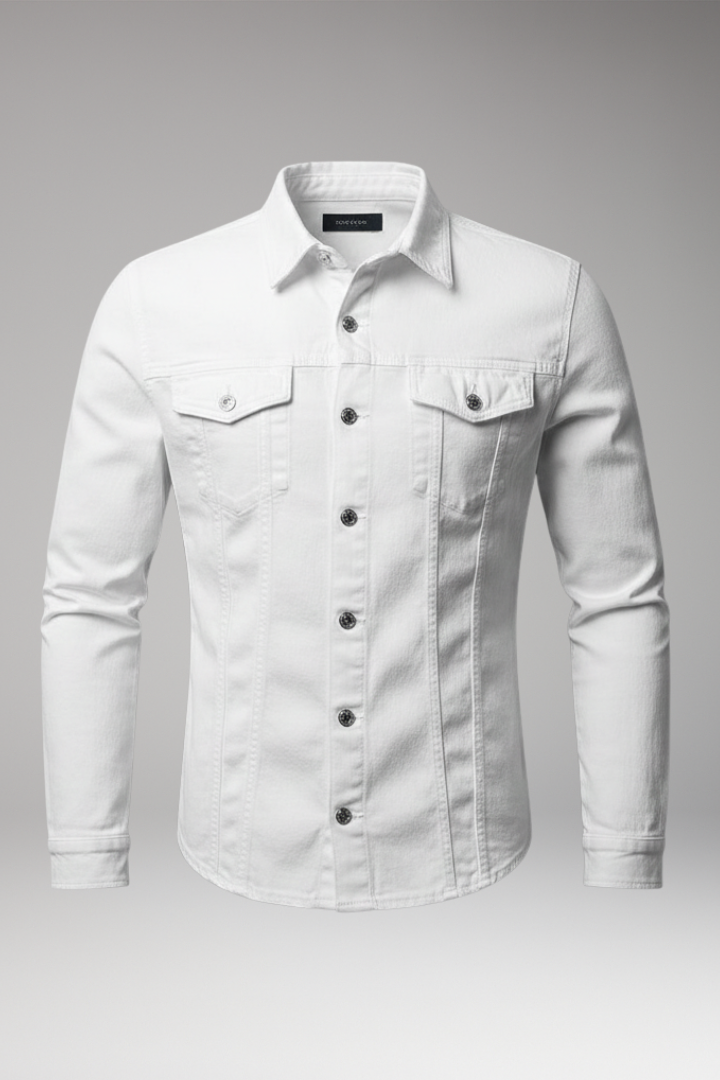 Men's Denim Bomber Jacket with Front Closure and Long Sleeves