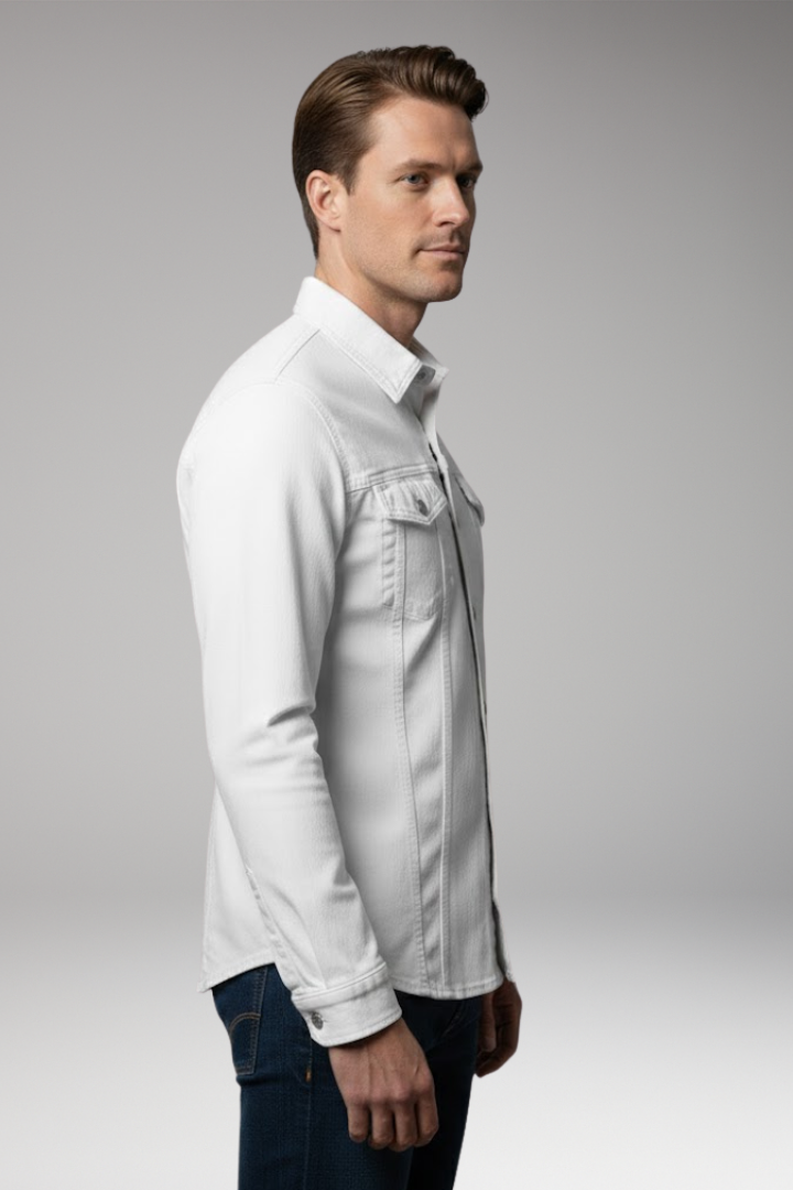 Men's Denim Bomber Jacket with Front Closure and Long Sleeves