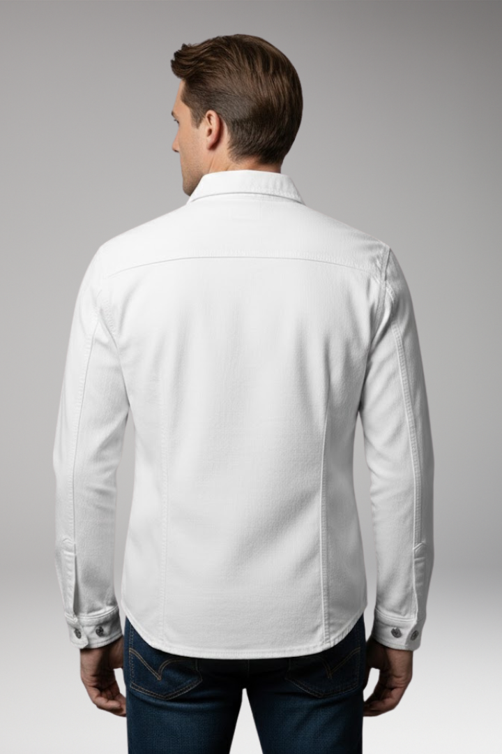 Men's Denim Bomber Jacket with Front Closure and Long Sleeves