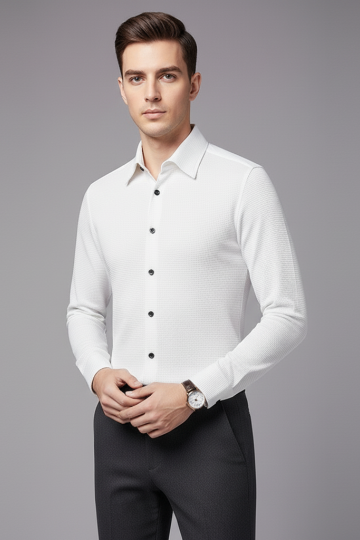 Tommy Men’s Shirt with Button Closure and Textured Surface