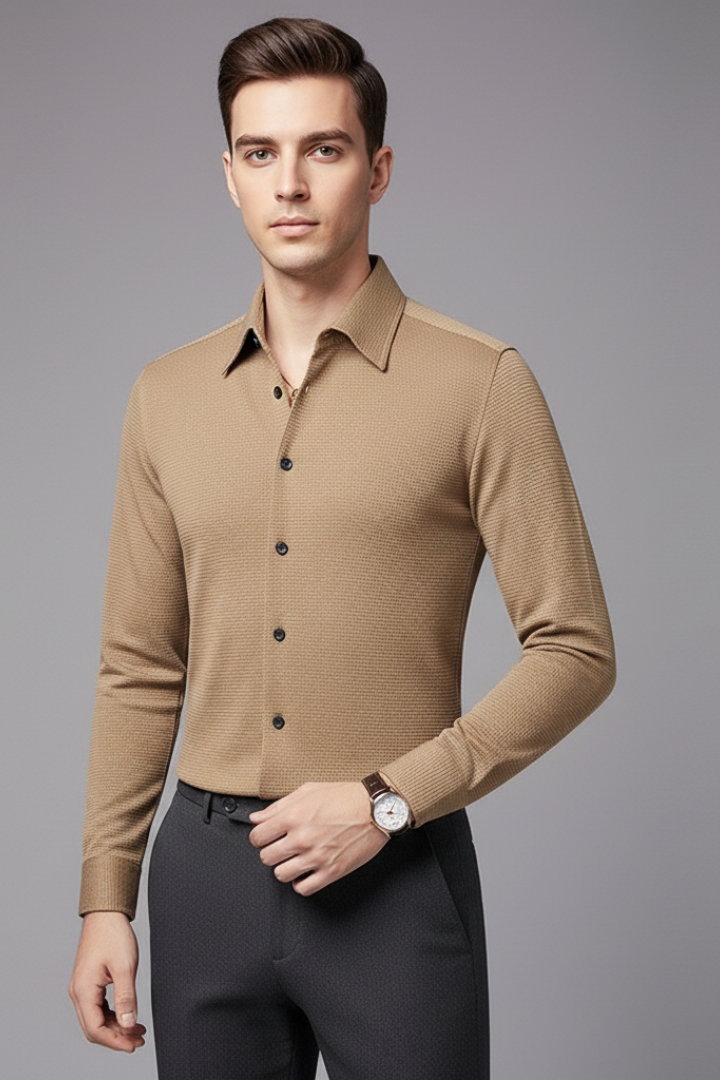 Tommy Men’s Shirt with Button Closure and Textured Surface