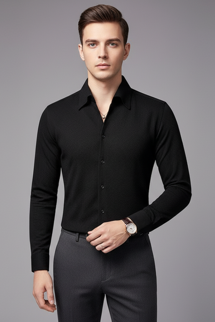 Tommy Men’s Shirt with Button Closure and Textured Surface