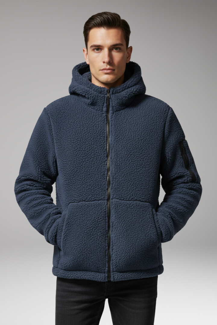 Men's Fleece Jacket with Hood and Zip Pocket