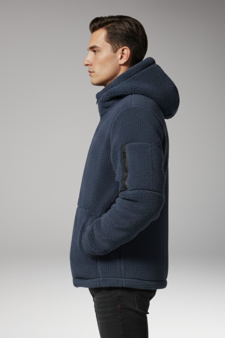 Men's Fleece Jacket with Hood and Zip Pocket