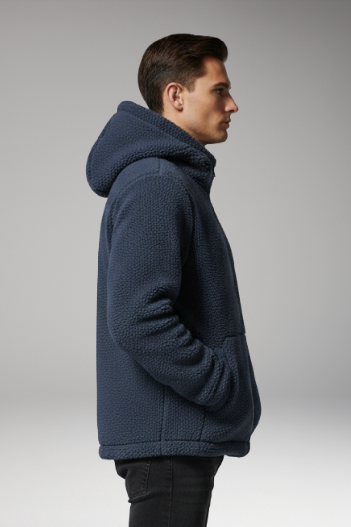 Men's Fleece Jacket with Hood and Zip Pocket