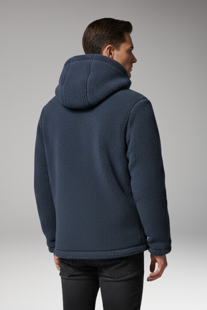 Men's Fleece Jacket with Hood and Zip Pocket
