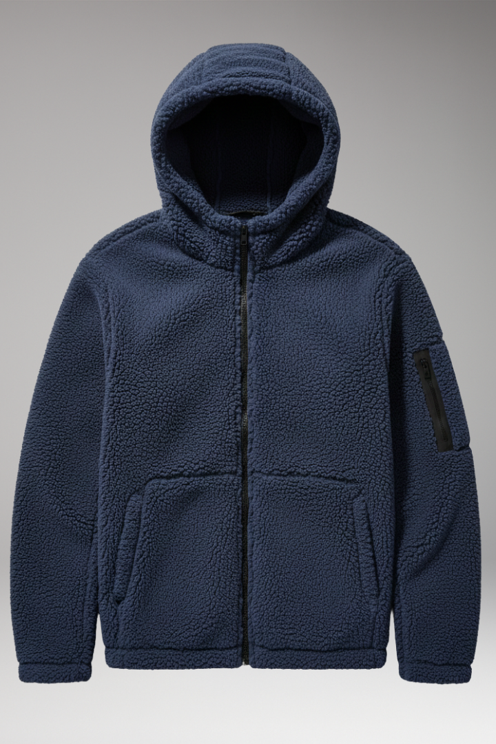 Men's Fleece Jacket with Hood and Zip Pocket