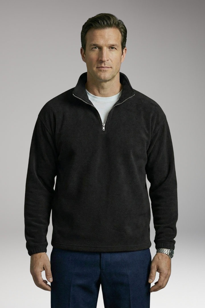 Men's Fleece Pullover with Stand Collar and Ribbed Cuffs