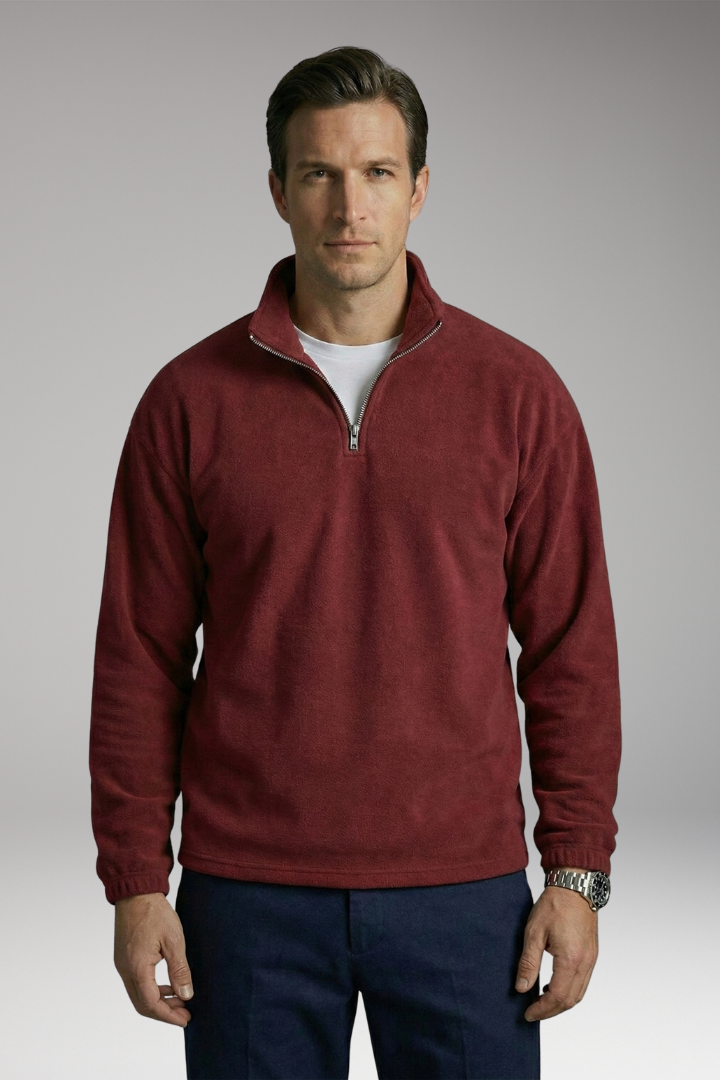 Men's Fleece Pullover with Stand Collar and Ribbed Cuffs