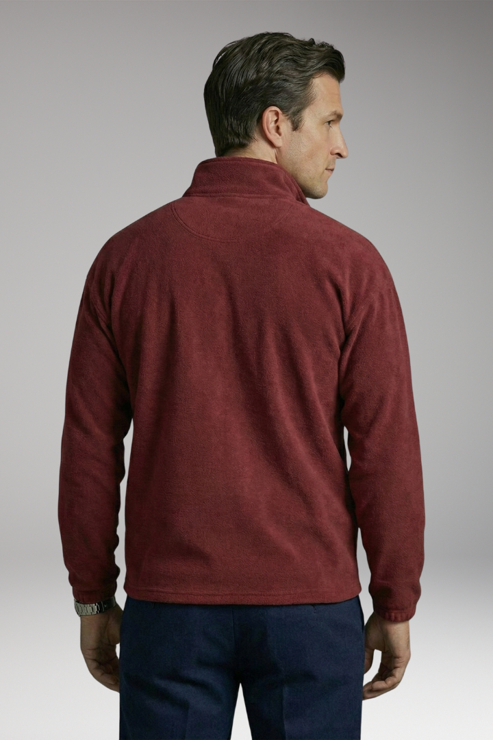 Men's Fleece Pullover with Stand Collar and Ribbed Cuffs