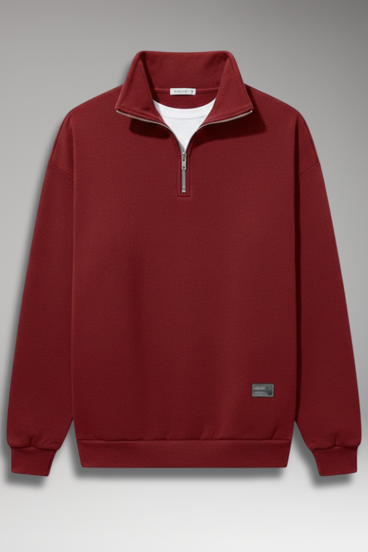 Men's Fleece Pullover with Stand Collar and Ribbed Cuffs